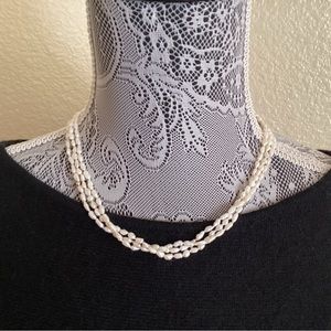 Fresh Water Rice Pearl Triple Strand Necklace With 14K Gold Round Beads & Clasp